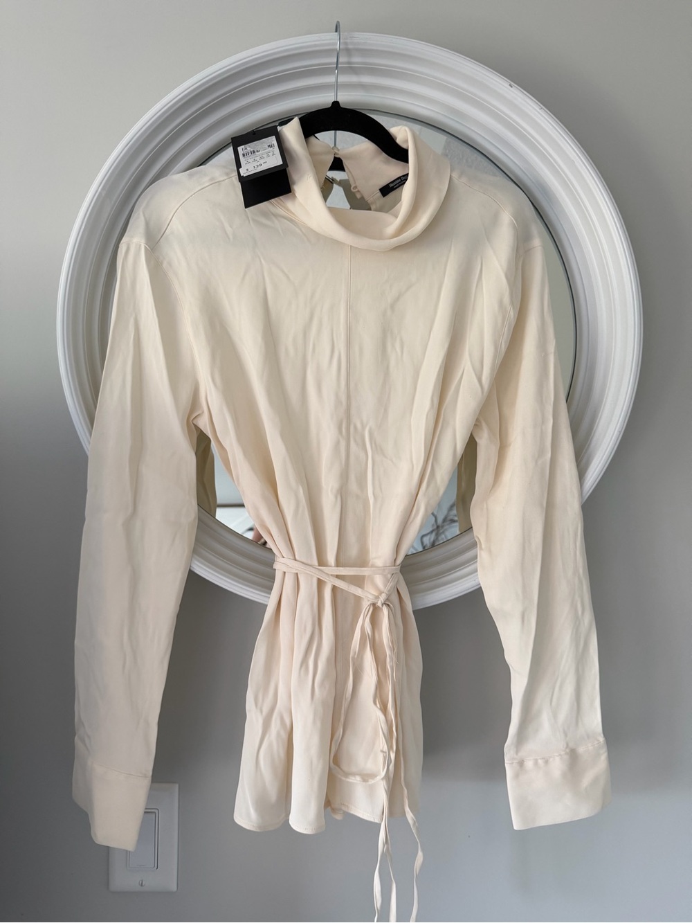 Massimo Dutti Cream Long-Sleeve Tie-Waist Dress